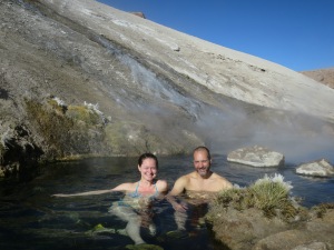 Relaxing in the hot springs at Cerro Blanco